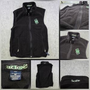 VTG SoBe Lizard Logo Vest Mens Medium Black Fleece Full Zip Jacket Energy Drink